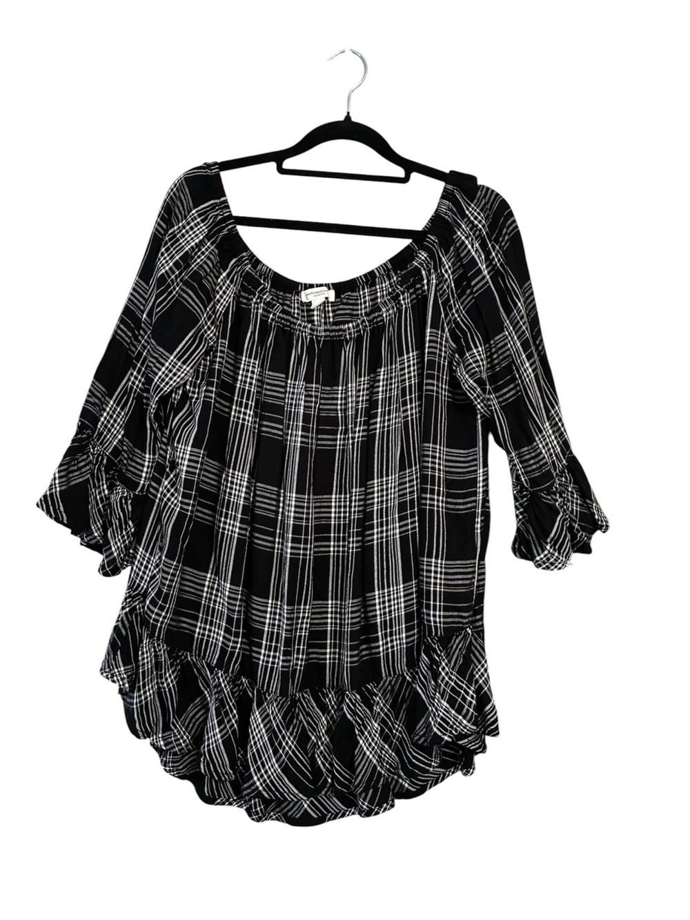 beachlunchlounge Black & White Plaid Peasant Tunic